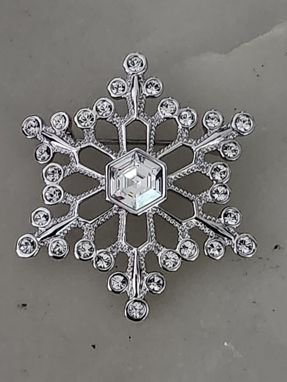 Silver Snowflake Crystal Brooch